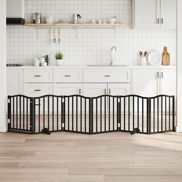 vidaXL Dog Gate with Door Foldable 6 Panels Black 118.1 " Poplar Wood