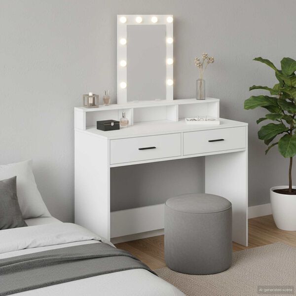 vidaXL Dressing Table White 39.37 x 16.14 x 55.12 in Engineered Wood
