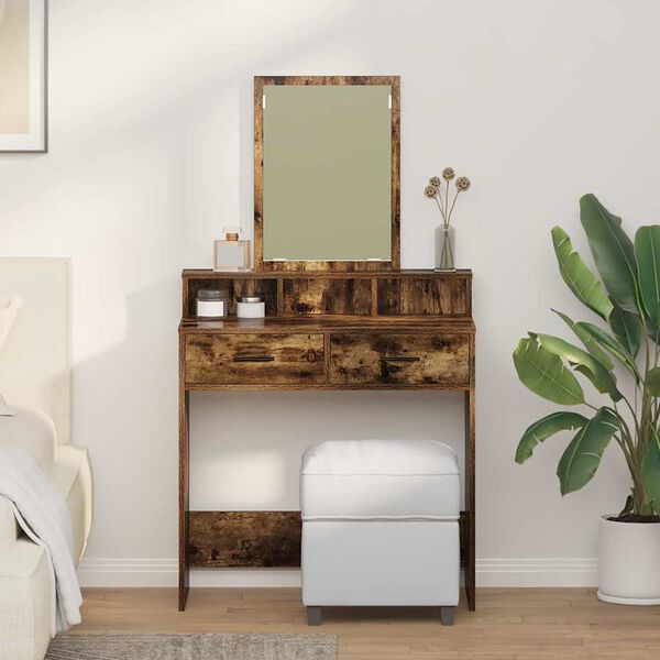 vidaXL Dressing Table with Drawer Smoked Oak 31.10 x 16.14 x 55.12 in