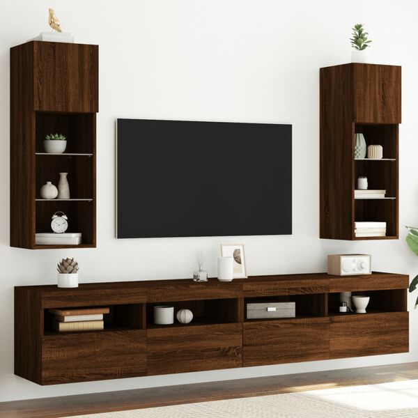 vidaXL TV Cabinet Set of 2 Brown oak Engineered wood, glass Medium