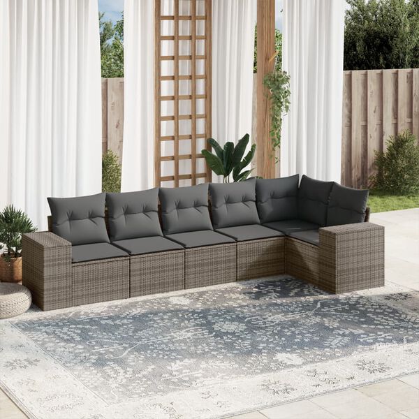 vidaXL Garden Sofa Set Grey PE rattan, powder-coated steel, 100% polyester