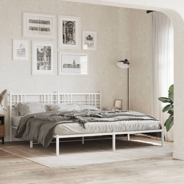 vidaXL Bed Frame White Steel Full Bed Frame Rectangular Modern