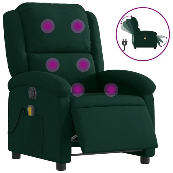 vidaXL Electric Massage Recliner Chair Dark Green Velvet Large