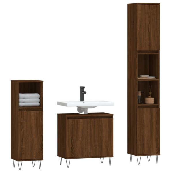 vidaXL Bathroom Furniture Set Brown oak Engineered wood, metal Medium