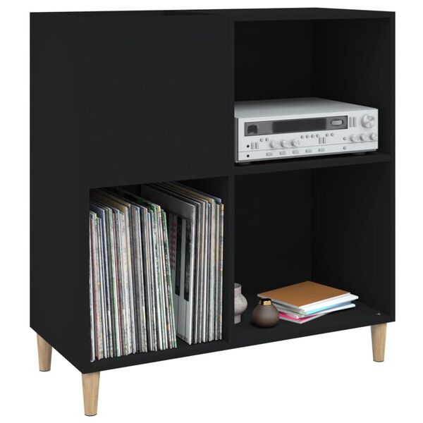 vidaXL Record Cabinet Black Engineered wood, solid eucalyptus wood Medium