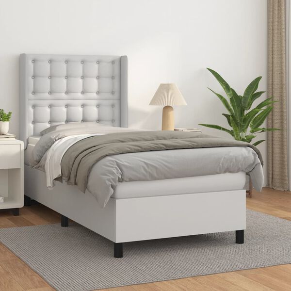 vidaXL Box Spring Bed with Mattress White 39.4"x74.8" Twin Faux Leather