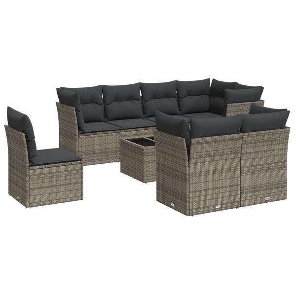 vidaXL Garden Sofa Set Grey PE Rattan, Powder-Coated Steel, Tempered Glass