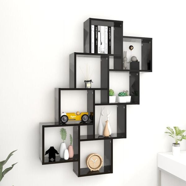 vidaXL Wall Shelf Black Engineered Wood 35.4x5.9x46.9 in Wall Shelf
