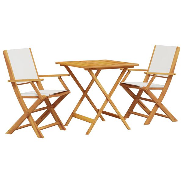 vidaXL Bistro Set Cream White Solid acacia wood, Fabric (100% polyester)