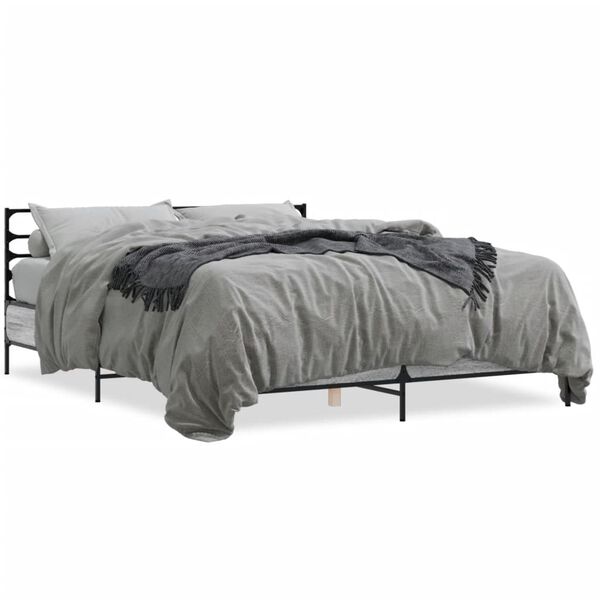 vidaXL Bed Frame Grey Sonoma Engineered Wood, Metal, Plywood King