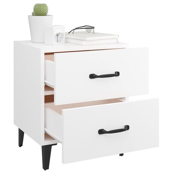 vidaXL Bedside Cabinet Set of 2 White Engineered wood, metal Standard