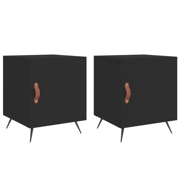 vidaXL Bedside Cabinet Set of 2 Black Engineered Wood 15.7x15.7x19.7 in
