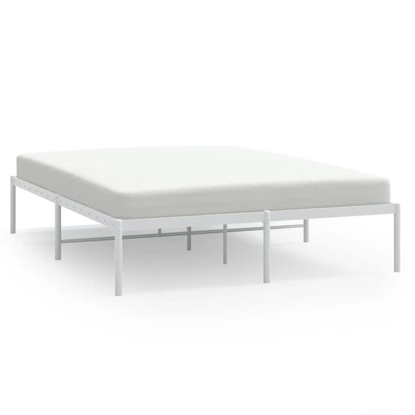 vidaXL Bed Frame White Powder-Coated Steel 63 x 79 in Bed Frame