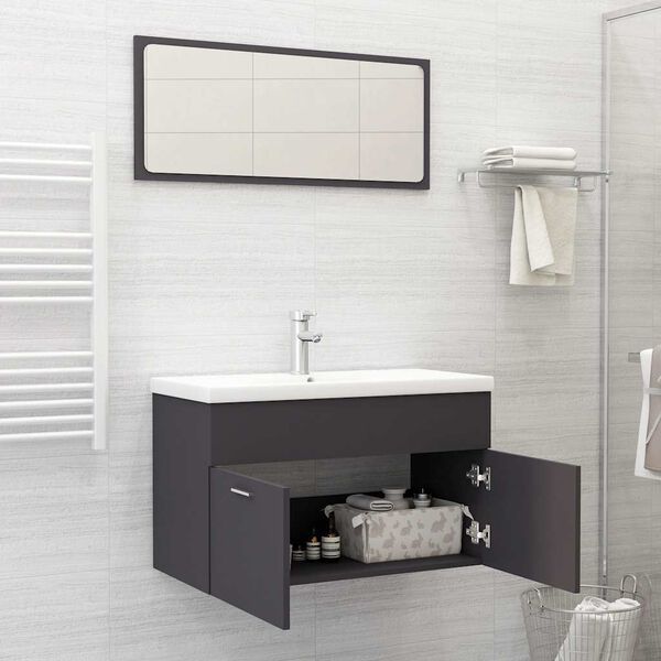vidaXL Bathroom Furniture Set Gray Engineered wood, acrylic Medium