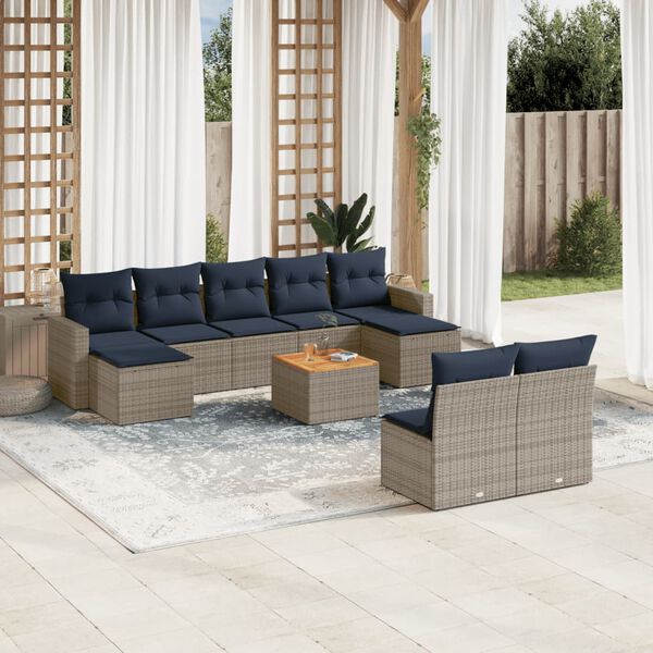 vidaXL 10 Piece Patio Sofa Set with Cushions Gray Poly Rattan