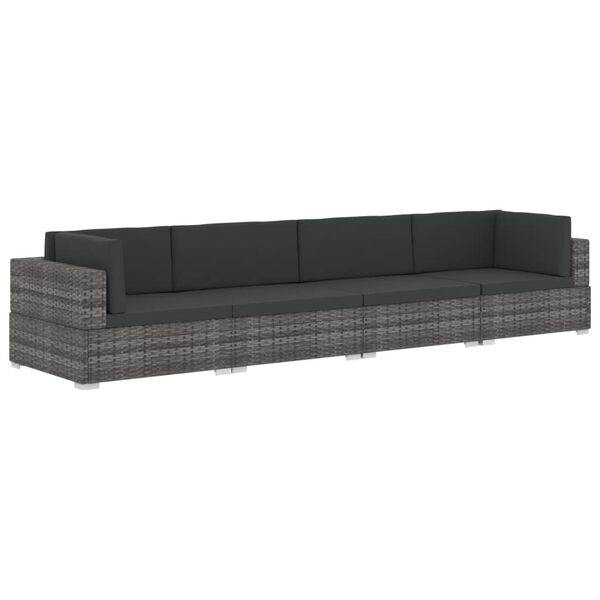 vidaXL Sofa Set Gray + Anthracite PE Rattan + Powder-Coated Steel Frame