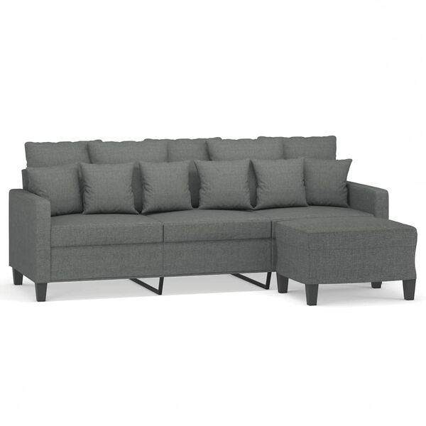vidaXL 3-seater Sofa With Footstool Dark Grey