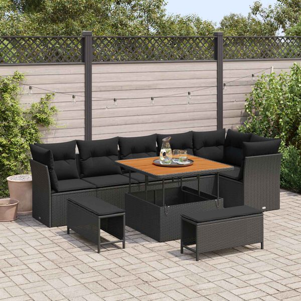 vidaXL Garden Sofa Set 9 pcs Black Poly rattan and powder-coated steel