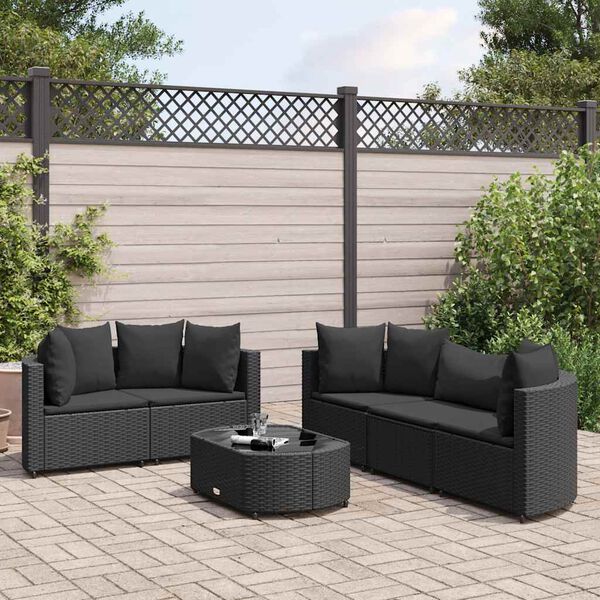 vidaXL Patio Sofa Set Set of 6 Black