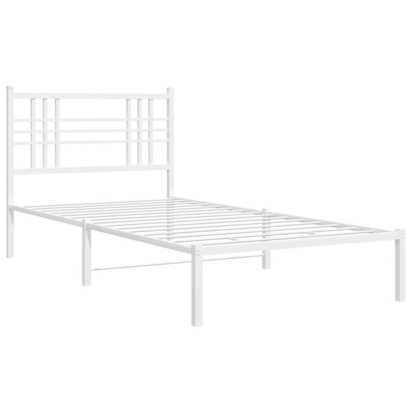 vidaXL Bed Frame White Powder-Coated Steel Single Bed Frame
