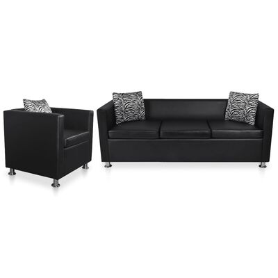 vidaXL Sofa Set Armchair and 3-Seater Black Faux Leather