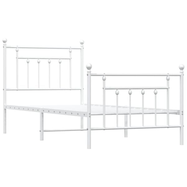 vidaXL Bed Frame White Steel Twin Bed Frame Rectangular Traditional
