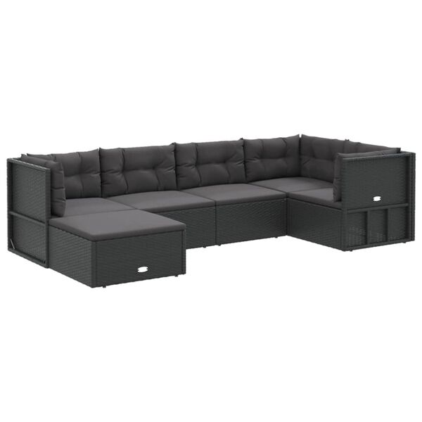 vidaXL Garden Lounge Set Black Poly Rattan, Powder-Coated Steel, Polyester