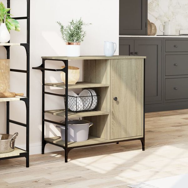 vidaXL Kitchen Trolley Sonoma Oak 34.4"x15.2"x33.3" Engineered Wood