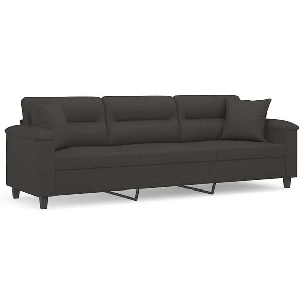 vidaXL 3-Seater Sofa with Pillows&Cushions Dark Gray 82.7" Microfiber Fabric