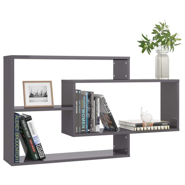 vidaXL Wall Shelf High gloss grey Engineered wood Wall mounting