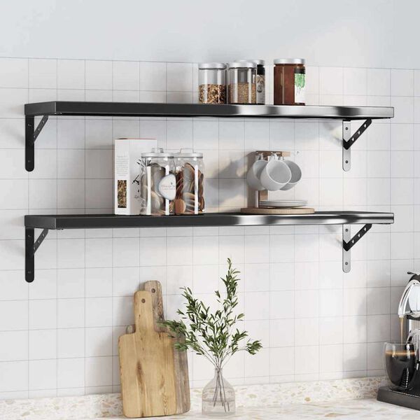 vidaXL Wall Shelf Black Stainless steel with black coating