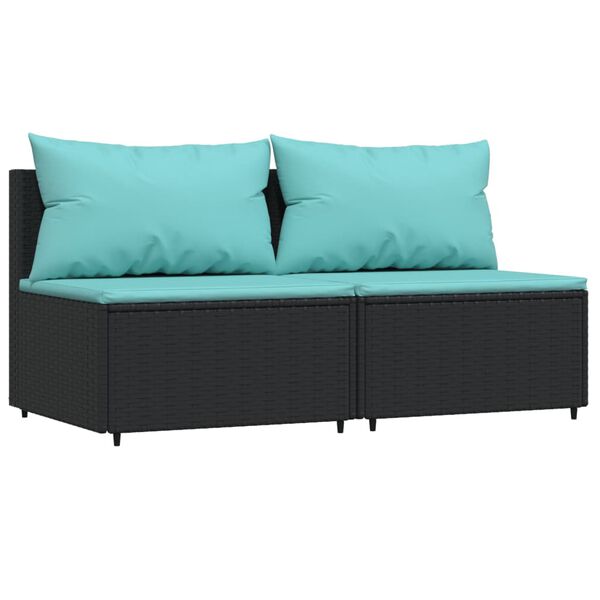 vidaXL Patio Middle Sofa Black PE rattan Medium Adjustable Feet
