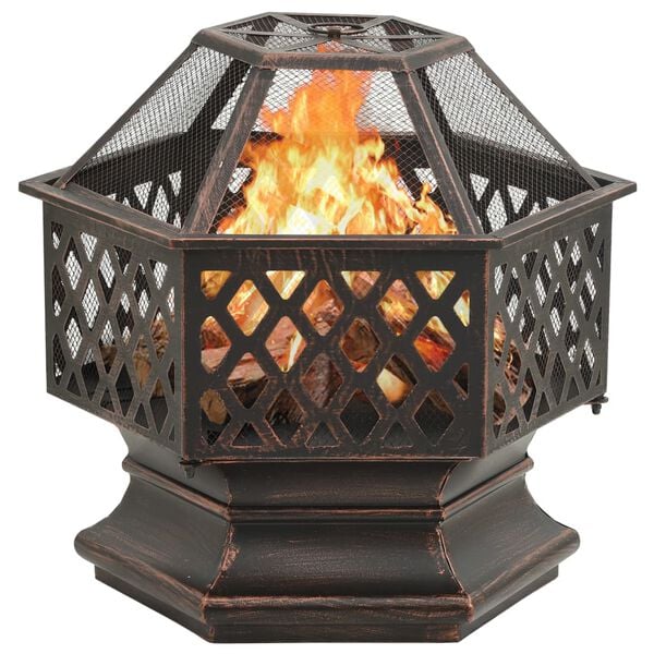 vidaXL Rustic Fire Pit with Poker 24.4x21.3x22.0" XXL Steel
