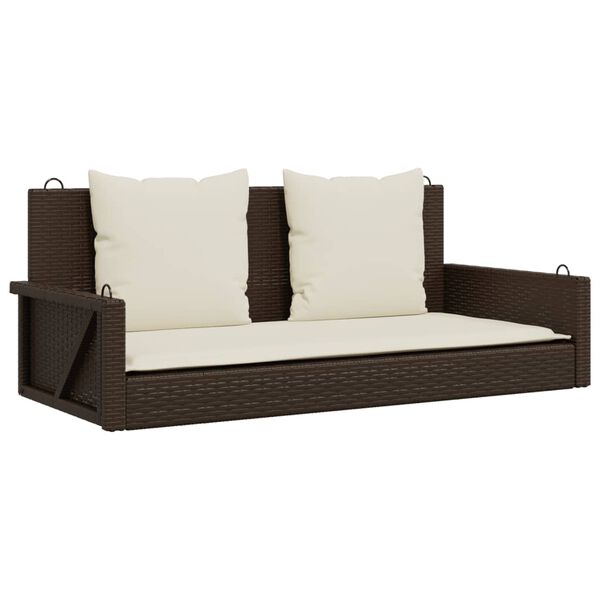 vidaXL Swing Bench Brown PE rattan, powder-coated steel, polyester