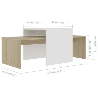 vidaXL Coffee Table Set White and Sonoma Oak 39.4"x18.9"x15.7" Chipboard