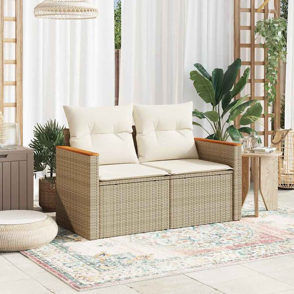 vidaXL Garden Sofa Beige PE rattan, powder-coated steel, solid acacia wood