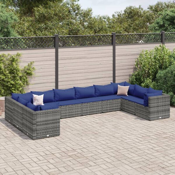 vidaXL Patio Lounge Set Gray PE rattan, powder-coated steel Large