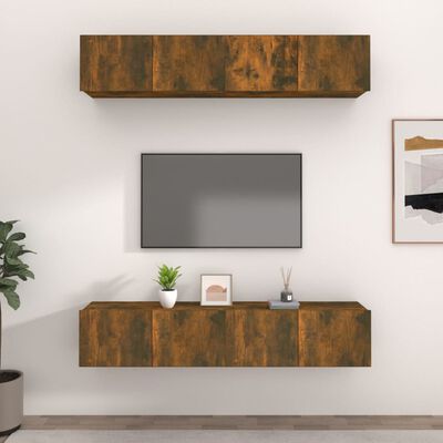 vidaXL TV Stands 4 Pcs Smoked Oak 31.5"x11.8"x11.8" Engineered Wood