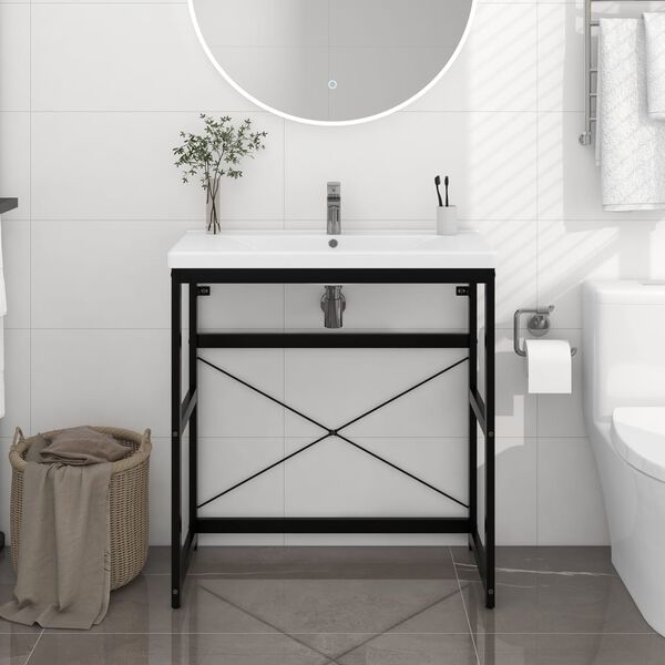 vidaXL Bathroom Washbasin Frame Black Powder-coated iron