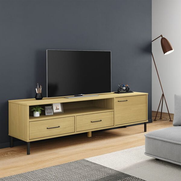 vidaXL TV Cabinet Brown Solid pine wood, metal Medium TV Cabinet