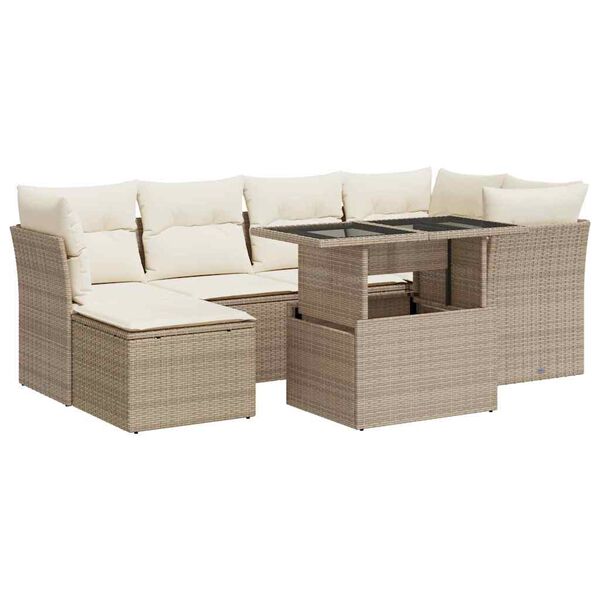 vidaXL Garden Sofa Set Beige PE Rattan Large Adjustable Armrests
