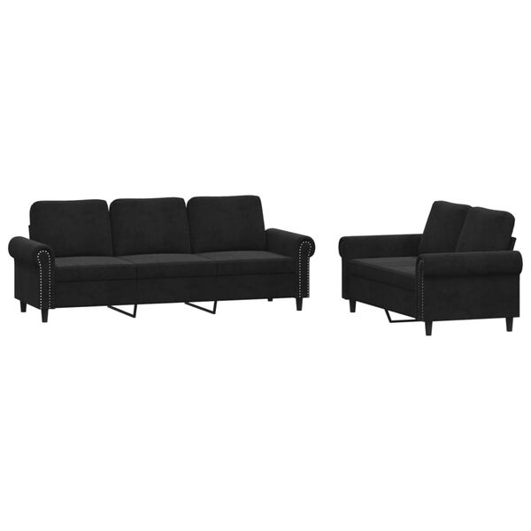 vidaXL Sofa Set Black Velvet (100% polyester), metal, textilene, plywood