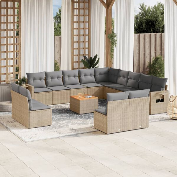 vidaXL Garden Sofa Set Mix Beige PE Rattan Large Foldable