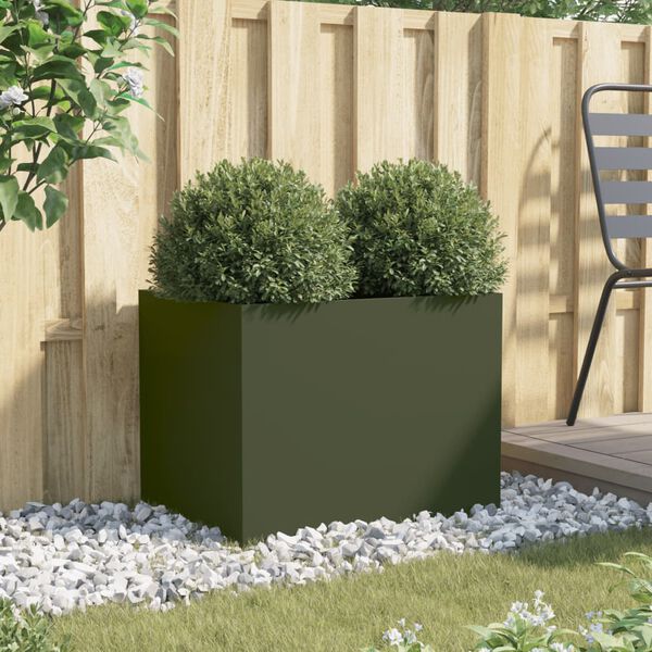 vidaXL Planter Olive Green Cold-rolled Steel Medium Durable Planter