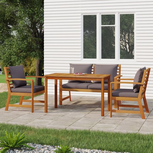 vidaXL Patio Dining Set Dark grey cushions with natural light wood