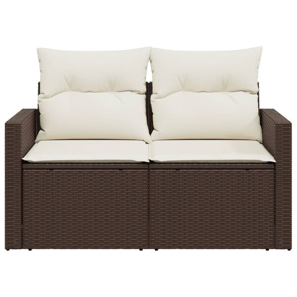 vidaXL Garden Sofa Brown and cream white PE rattan 2-seater Modular