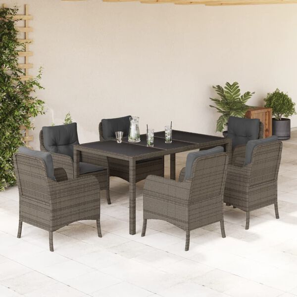 vidaXL Garden Dining Set Grey Poly Rattan 6-seater
