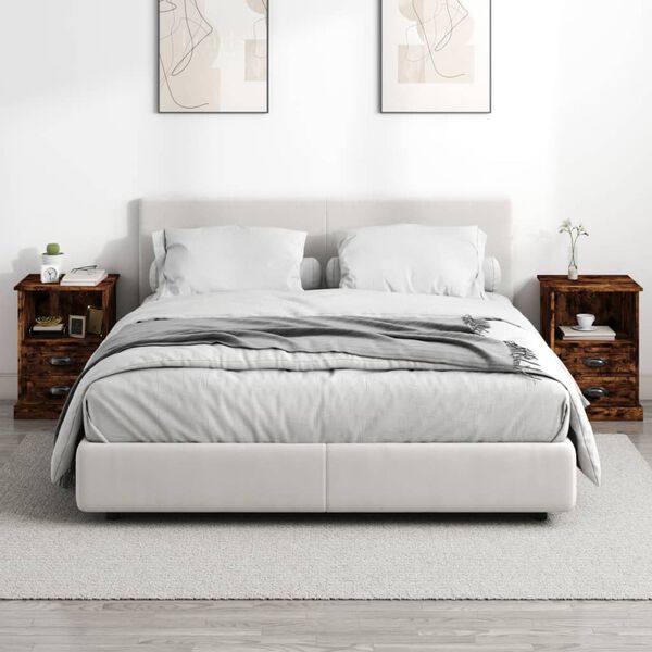 vidaXL Bedside Cabinet Set of 2 Smoked oak Engineered wood Medium