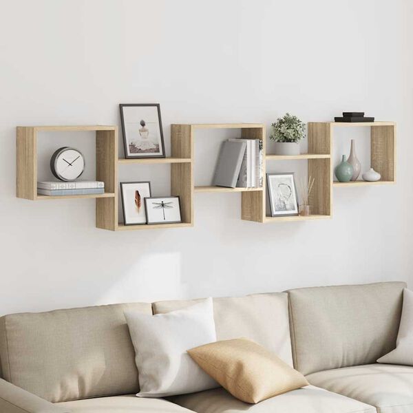 vidaXL Wall Cube Shelf Sonoma oak Engineered wood Medium Wall Cube Shelf