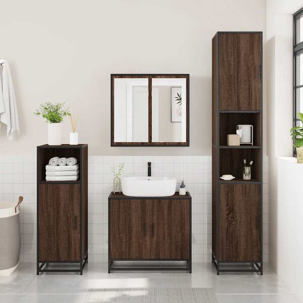 vidaXL Bathroom Furniture Set Brown Oak Engineered Wood, Metal Large